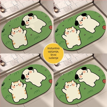 Ovalni kupaonski prostir s motivom crtani životinja, upija vlagu i protuklizan, perivi, materijal: prirodna guma + tehničko platno