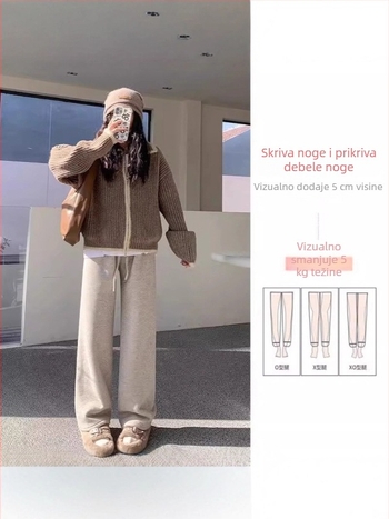 Trudničke hlače za zimu s debelim flisom, široke nogavice, visok pojas, 2025 novi model