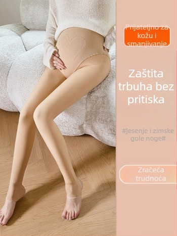Trudničke tajice s podrškom za trbuh — podstavljene, visoko elastične, zimska verzija, prirodan izgled nogu, Nylon-Spandex smjesa