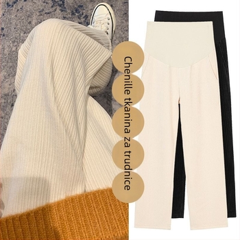 Trudničke hlače Chenille sa širokim krojem, podstavljene fleeceom za toplinu, srednje debljine, visoka elastičnost, udoban kroj