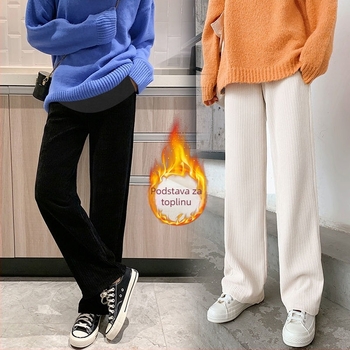 Trudničke hlače Chenille sa širokim krojem, podstavljene fleeceom za toplinu, srednje debljine, visoka elastičnost, udoban kroj