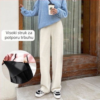 Trudničke hlače Chenille sa širokim krojem, podstavljene fleeceom za toplinu, srednje debljine, visoka elastičnost, udoban kroj