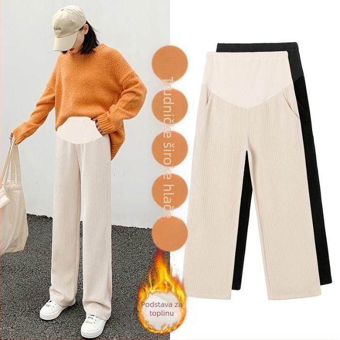 Trudničke hlače Chenille sa širokim krojem, podstavljene fleeceom za toplinu, srednje debljine, visoka elastičnost, udoban kroj