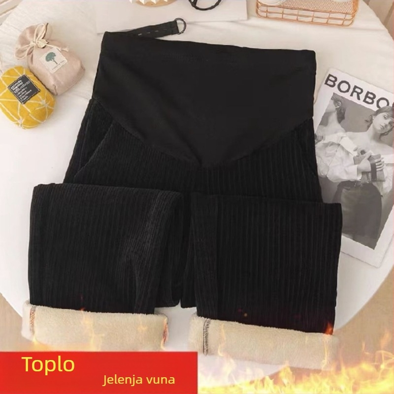 Trudničke hlače Chenille sa širokim krojem, podstavljene fleeceom za toplinu, srednje debljine, visoka elastičnost, udoban kroj