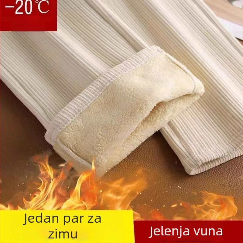 Trudničke hlače Chenille sa širokim krojem, podstavljene fleeceom za toplinu, srednje debljine, visoka elastičnost, udoban kroj