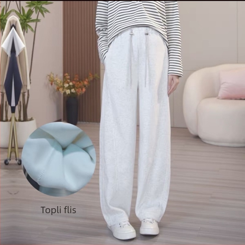 Hlače za trudnoću sa vezanjem u struku, slobodan široki kroj, flis podstava od pamuka i elastina (90–95% pamuk, <30% elastan), zadržavaju toplinu