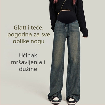 Trudničke traperice od denima s flis podstavom, potpuno duge, podrška trbuhu