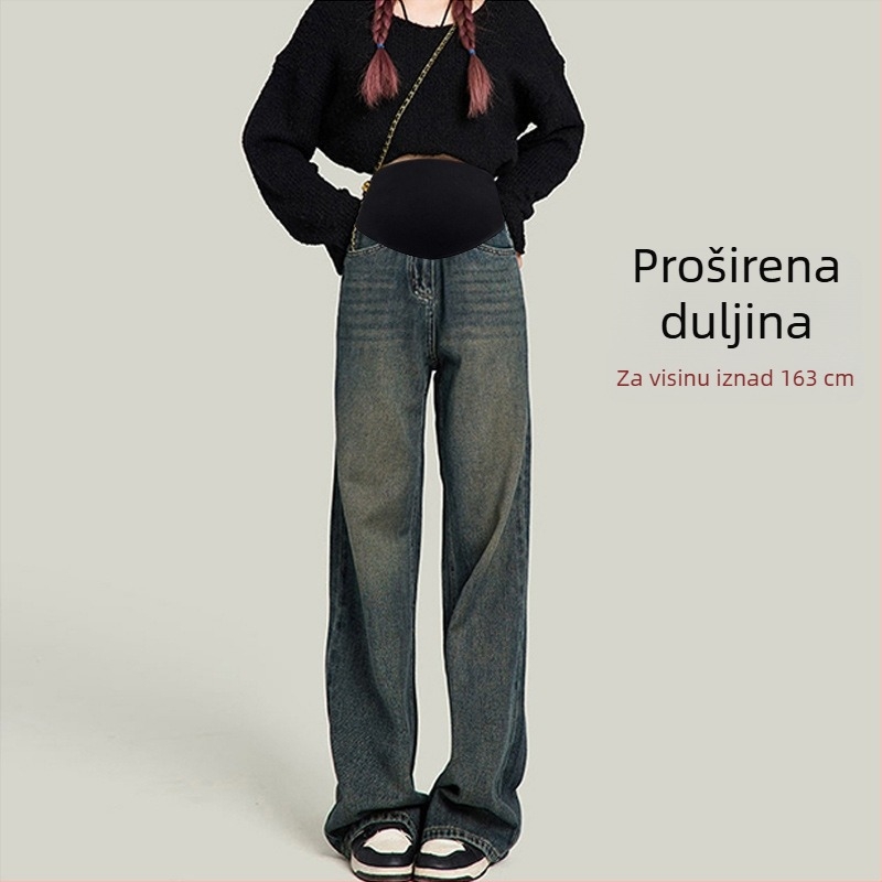 Trudničke traperice od denima s flis podstavom, potpuno duge, podrška trbuhu