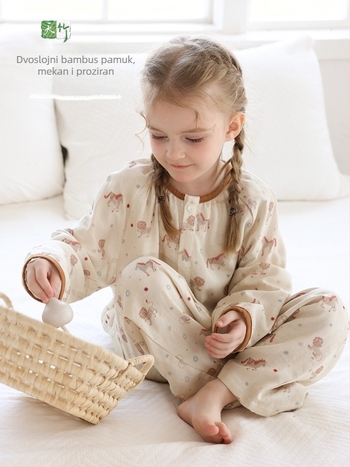 Dječji kućni komplet: majica s dugim rukavima i duge hlače, antibakterijski, prozračni bambus vlakno, motiv životinja/crtani