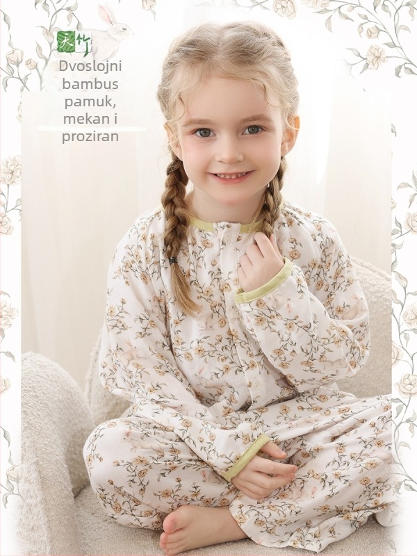 Dječji kućni komplet: majica s dugim rukavima i duge hlače, antibakterijski, prozračni bambus vlakno, motiv životinja/crtani