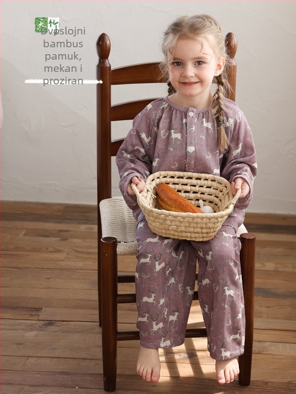 Dječji kućni komplet: majica s dugim rukavima i duge hlače, antibakterijski, prozračni bambus vlakno, motiv životinja/crtani
