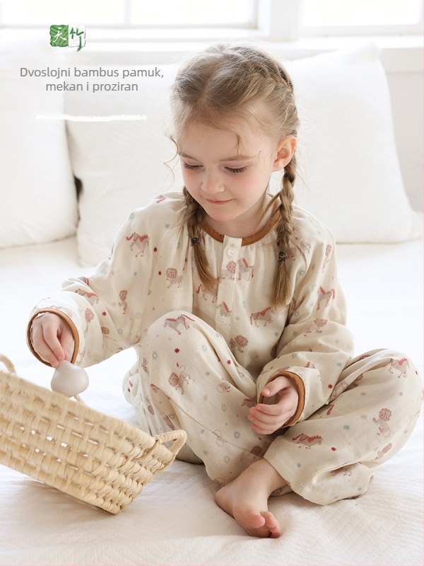 Dječji kućni komplet: majica s dugim rukavima i duge hlače, antibakterijski, prozračni bambus vlakno, motiv životinja/crtani