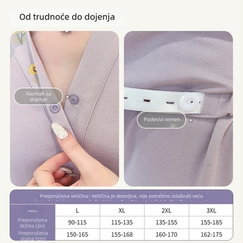 Majčinstveni set pidžama za dojenje s jastučićima za dojke i kapom postporođajne njege, pamuk, V-izrez, dugi rukavi, hlače, jesen-zima