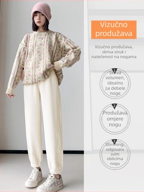 Trudničke jogger hlače za jesen/zimu, plus veličina, tople, podrška trbuhu, 3/4 dužine, uske uz gležanj