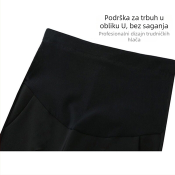 Trudničke hlače s flisom, debele, podrška trbuha, slobodan kroj, široke nogavice, pamuk-poliester (50-70%), spandeks, jesen-zima 2025