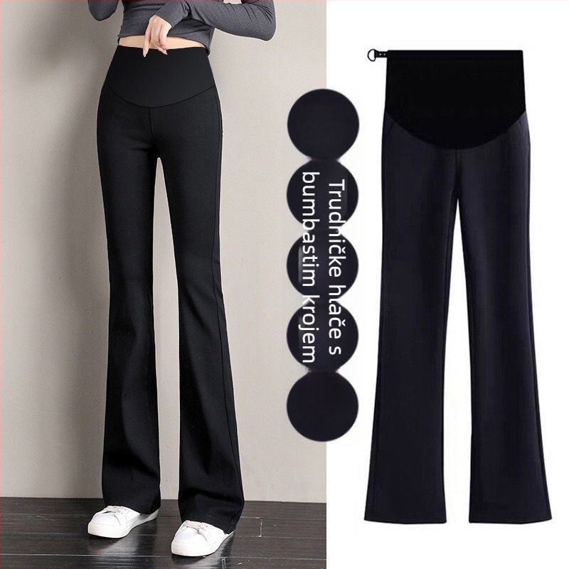 Trudničke hlače s flisom, debele, podrška trbuha, slobodan kroj, široke nogavice, pamuk-poliester (50-70%), spandeks, jesen-zima 2025
