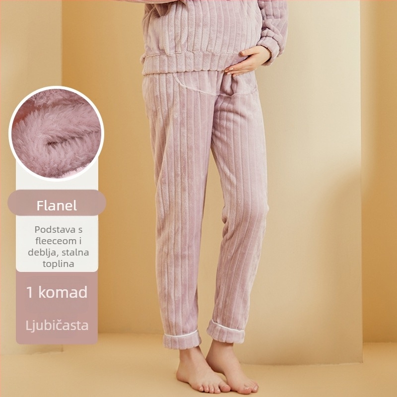 Trudničarske pidžama hlače s flis podstavom i debelim flanelom, opušten kroj, 95% poliestera, zadržavaju toplinu za jesen i zimu