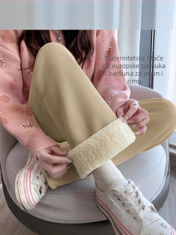 Trudničke široke hlače s flis podstavom, debeli poliester 95%+, zadržavaju toplinu, elastan <30%