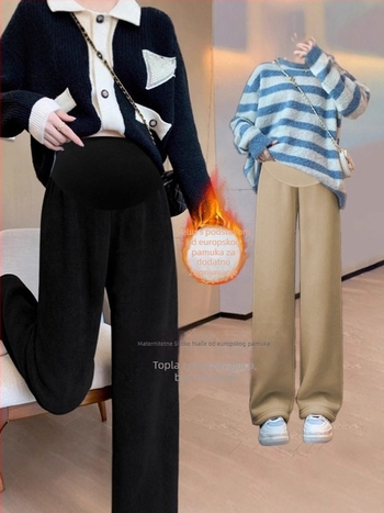 Trudničke široke hlače s flis podstavom, debeli poliester 95%+, zadržavaju toplinu, elastan <30%