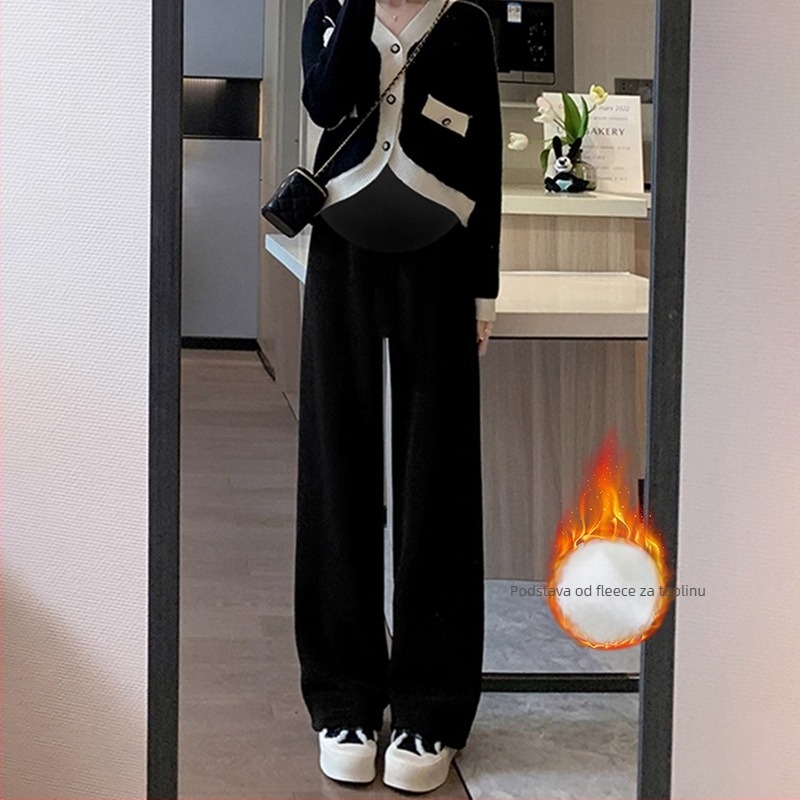 Trudničke široke hlače s flis podstavom, debeli poliester 95%+, zadržavaju toplinu, elastan <30%