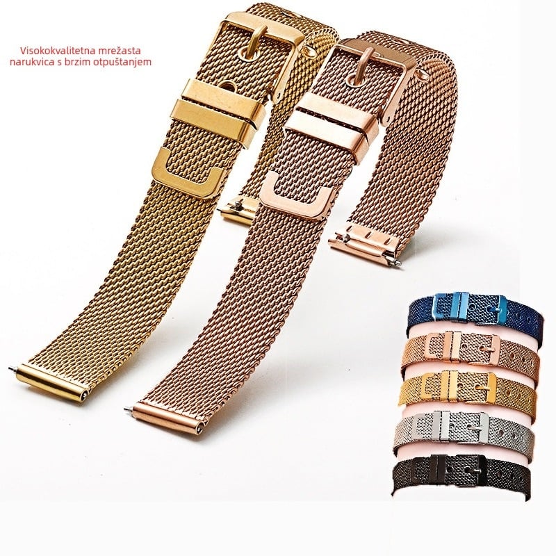 Nerđajući čelik Milanese mrežasti remen za sat s kopčom za pin, unisex, 10–22 mm