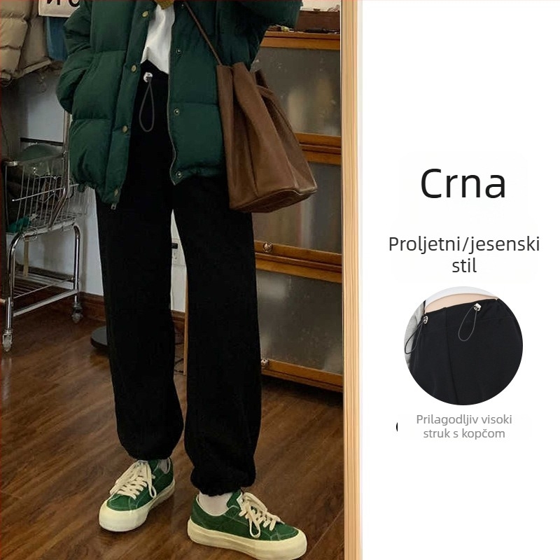 Trudničke široke hlače s flis podstavom, debeli, visoki struk, pamuk-poliester smjesa, podrška trbuha, model 2025