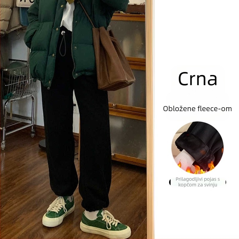 Trudničke široke hlače s flis podstavom, debeli, visoki struk, pamuk-poliester smjesa, podrška trbuha, model 2025