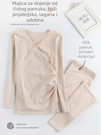 Pidžama set za trudnoću za jesen/zimu – 95% pamuk, otvor za dojenje