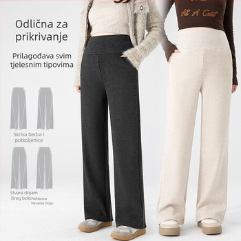 Trudničke hlače, debele s flisom, opušten kroj, široke nogavice, poliester-bavna s elastanom, džepovi, jesen 2025