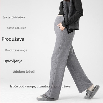 Trudničke hlače, debele s flisom, opušten kroj, široke nogavice, poliester-bavna s elastanom, džepovi, jesen 2025