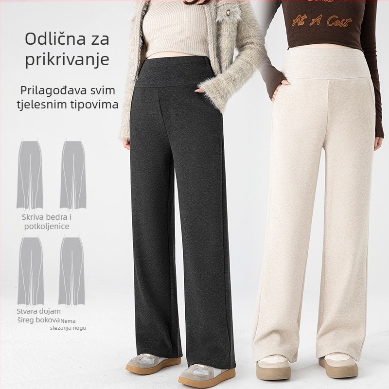 Trudničke hlače, debele s flisom, opušten kroj, široke nogavice, poliester-bavna s elastanom, džepovi, jesen 2025