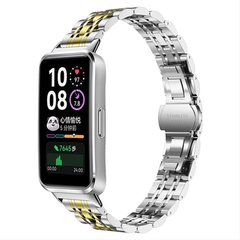 Nerđajući čelični kaiš za Huawei Band 10 — tanak sedmerostruki lančani kaiš; kompatibilan s Huawei Band 8 i Band 9 trostruki čelični kaiš
