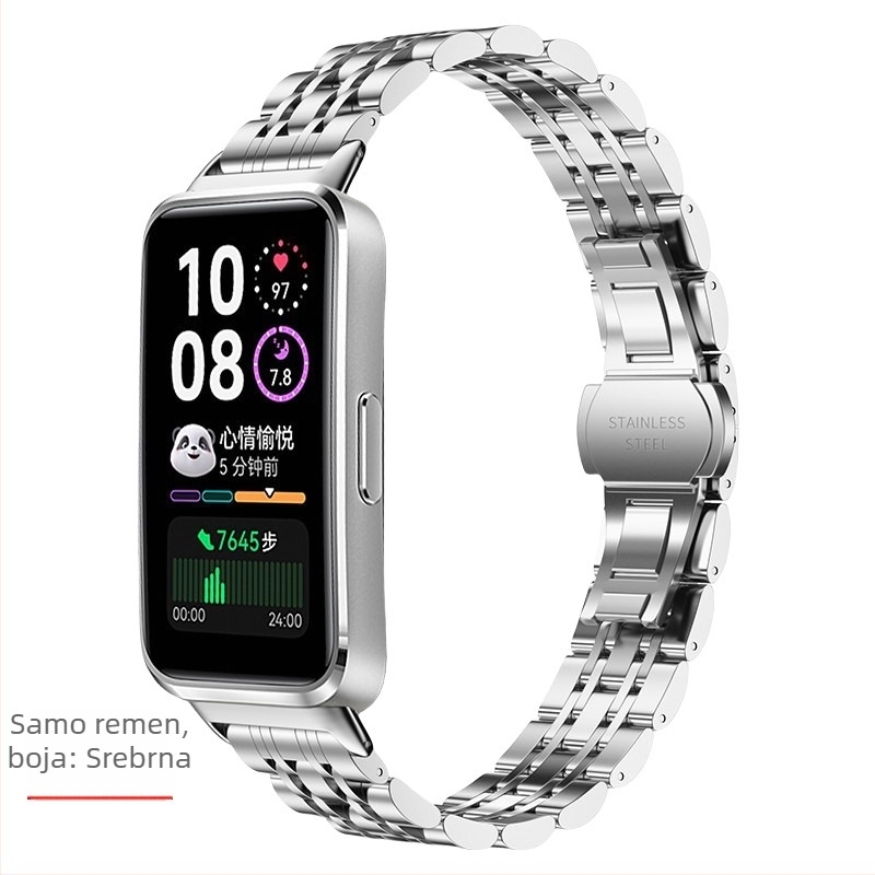 Nerđajući čelični kaiš za Huawei Band 10 — tanak sedmerostruki lančani kaiš; kompatibilan s Huawei Band 8 i Band 9 trostruki čelični kaiš