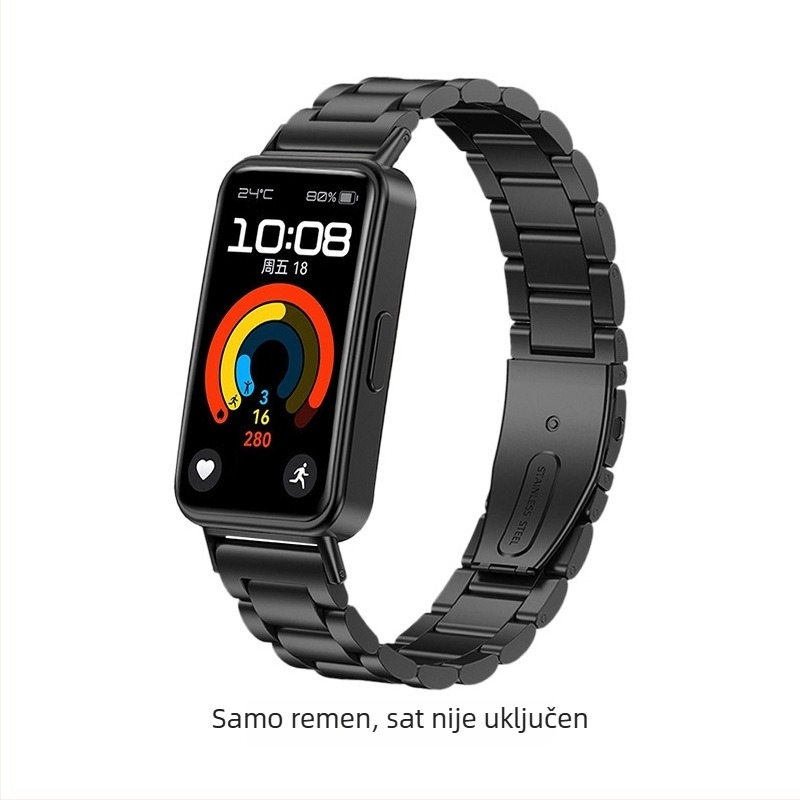 Nerđajući čelični kaiš za Huawei Band 10 — tanak sedmerostruki lančani kaiš; kompatibilan s Huawei Band 8 i Band 9 trostruki čelični kaiš
