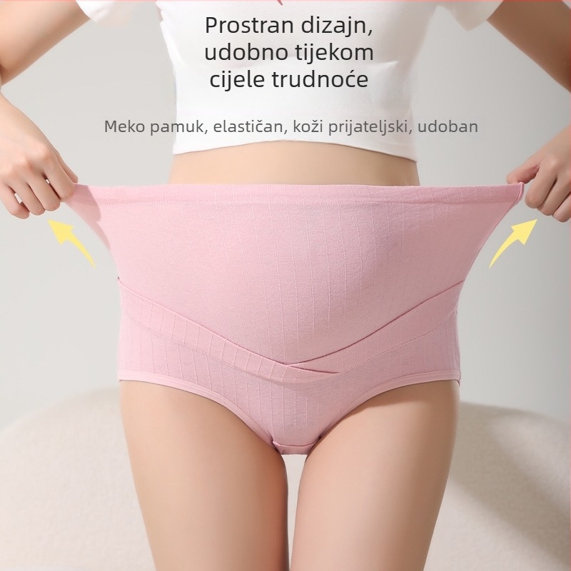 Trudničke gaćice s visokim strukom i podrškom za trbuh, prozračni pamuk 90–95%, jacquard tkanina, pamukova podstava