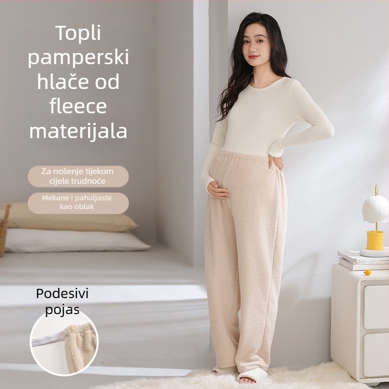 Trudničke pidžama hlače, debeli flis iznutra, duge, opuštenog kroja, toplo, poliester 95%+