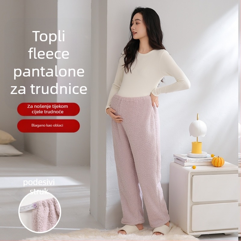 Trudničke pidžama hlače, debeli flis iznutra, duge, opuštenog kroja, toplo, poliester 95%+