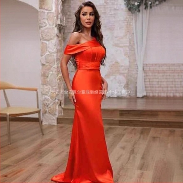 Formalna večernja haljina s jednim ramenom, bez rukava, duga, uski kroj, poliester tkanina