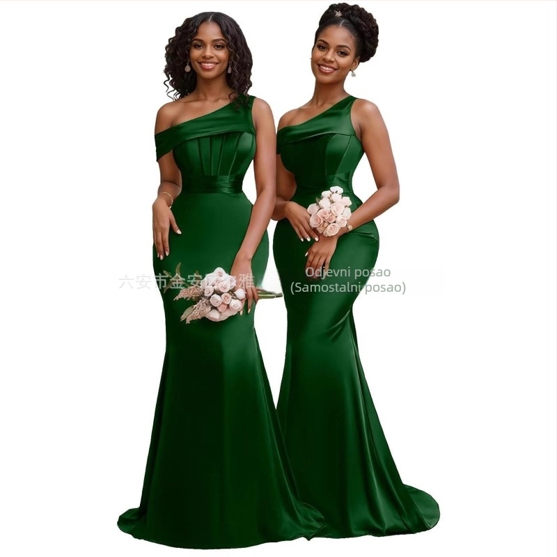 Formalna večernja haljina s jednim ramenom, bez rukava, duga, uski kroj, poliester tkanina