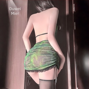 Set seksi rublje za igranje uloga, čeongsam stil, prozirna mreža, halterneck, prilagođen bokovima, poliester