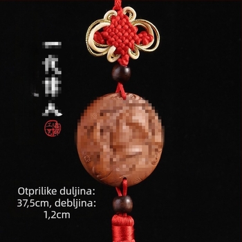 Drveni auto privjesak od drveta breskve s Pixiu, Guan Gong i Guanyin — tradicionalni kineski stil, unutarnja dekoracija auta
