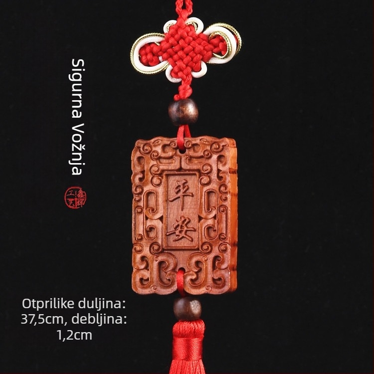Drveni auto privjesak od drveta breskve s Pixiu, Guan Gong i Guanyin — tradicionalni kineski stil, unutarnja dekoracija auta