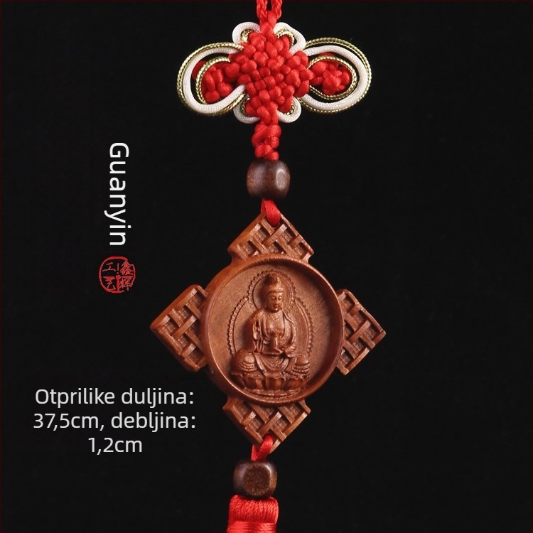 Drveni auto privjesak od drveta breskve s Pixiu, Guan Gong i Guanyin — tradicionalni kineski stil, unutarnja dekoracija auta