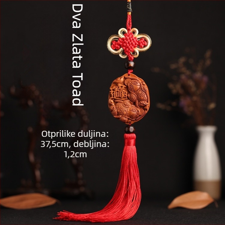 Drveni auto privjesak od drveta breskve s Pixiu, Guan Gong i Guanyin — tradicionalni kineski stil, unutarnja dekoracija auta