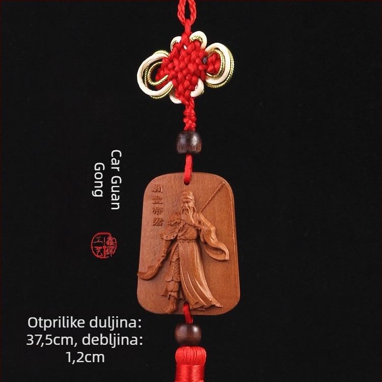 Drveni auto privjesak od drveta breskve s Pixiu, Guan Gong i Guanyin — tradicionalni kineski stil, unutarnja dekoracija auta