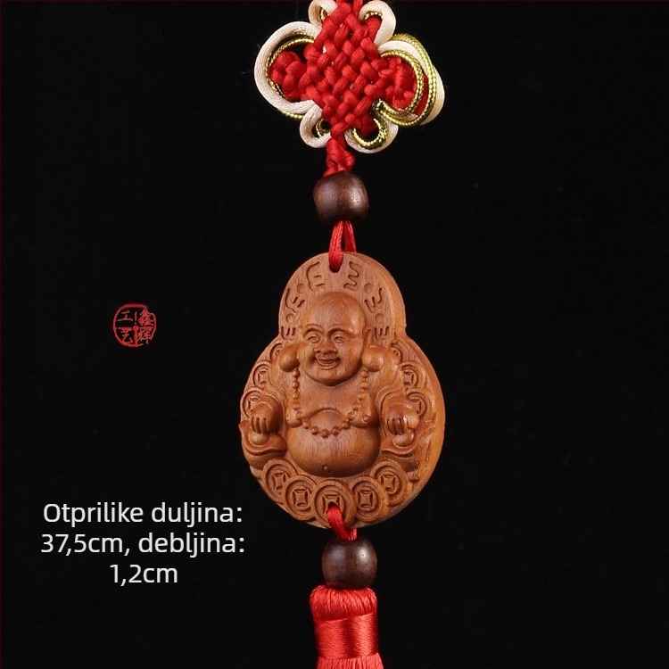 Drveni auto privjesak od drveta breskve s Pixiu, Guan Gong i Guanyin — tradicionalni kineski stil, unutarnja dekoracija auta
