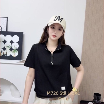 Ženski T-shirt plus veličine, kratki rukav, slobodan kroj, pola zip i rever ovratnik, ljeto 2025