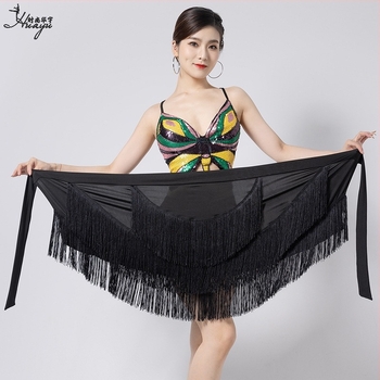 Fashion Huayu latino plesna trenirka haljina za žene — nepravilna resasta suknja s resicama, jedinstveni hip panel, Milk Silk + resice, glavni materijal Nylon