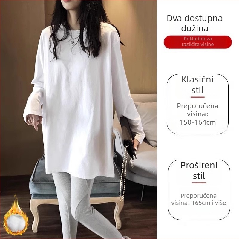 Ženska majica s dugim rukavima od češanog pamuka, slobodan kroj, okrugli izrez, jesenska sezona 2025