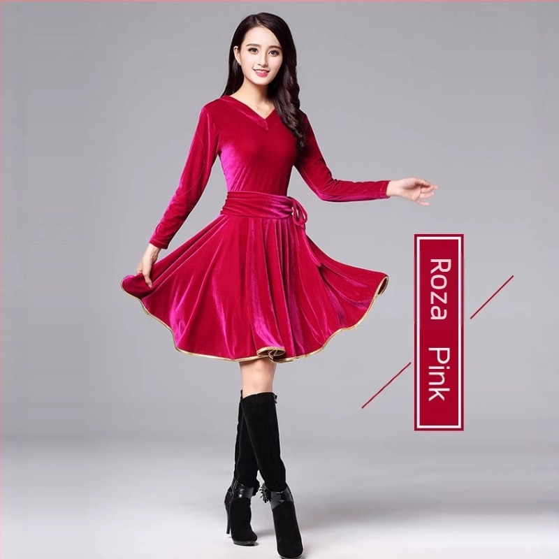 Soft Beauty baršunasti latini plesni set za žene s V izrezom – Korean Velvet, Copper Ammonia Fiber, 95% sadržaj, proljeće 2024 kazališni kostim